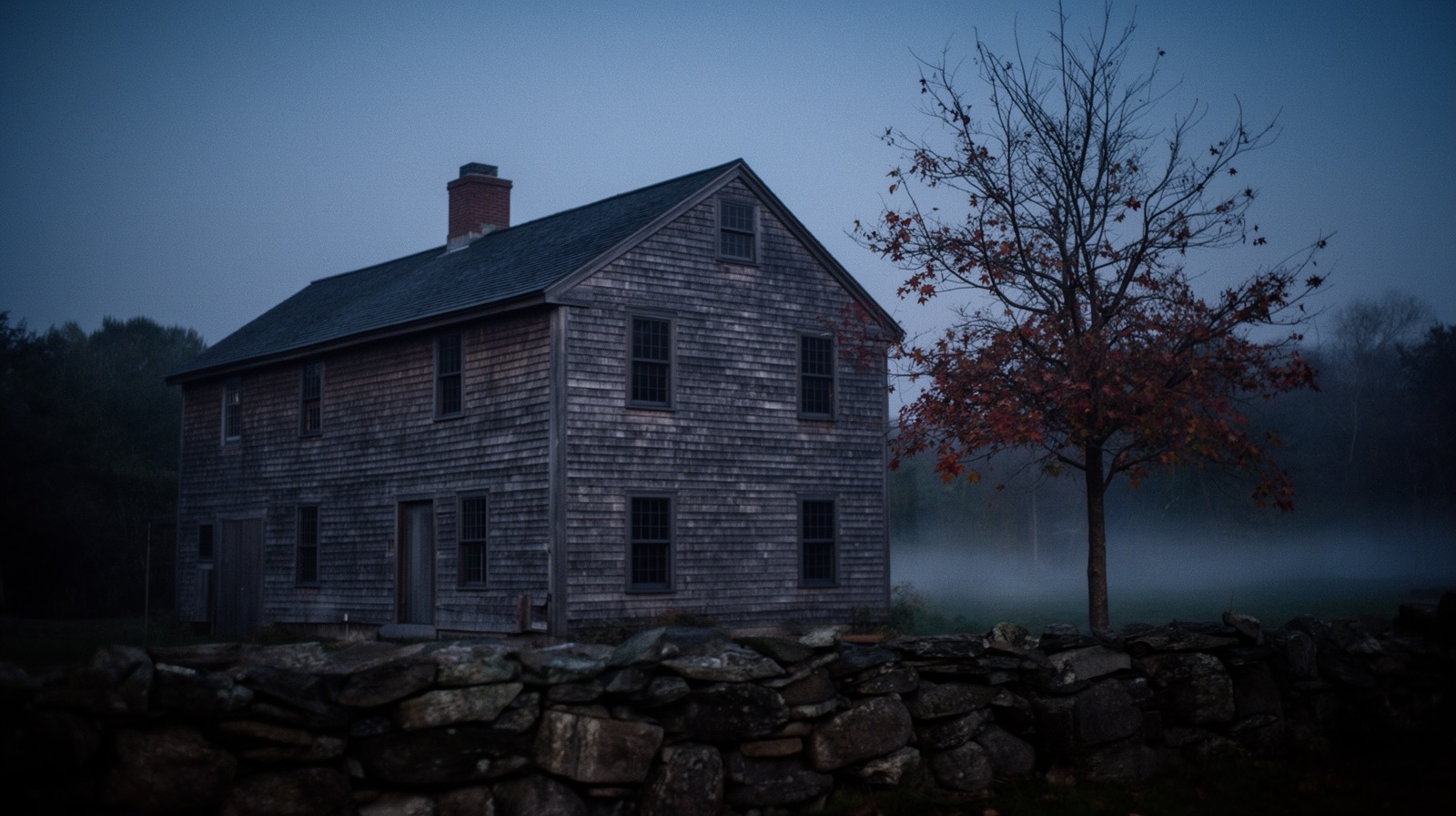 A house in the Connecticut manner, at dusk