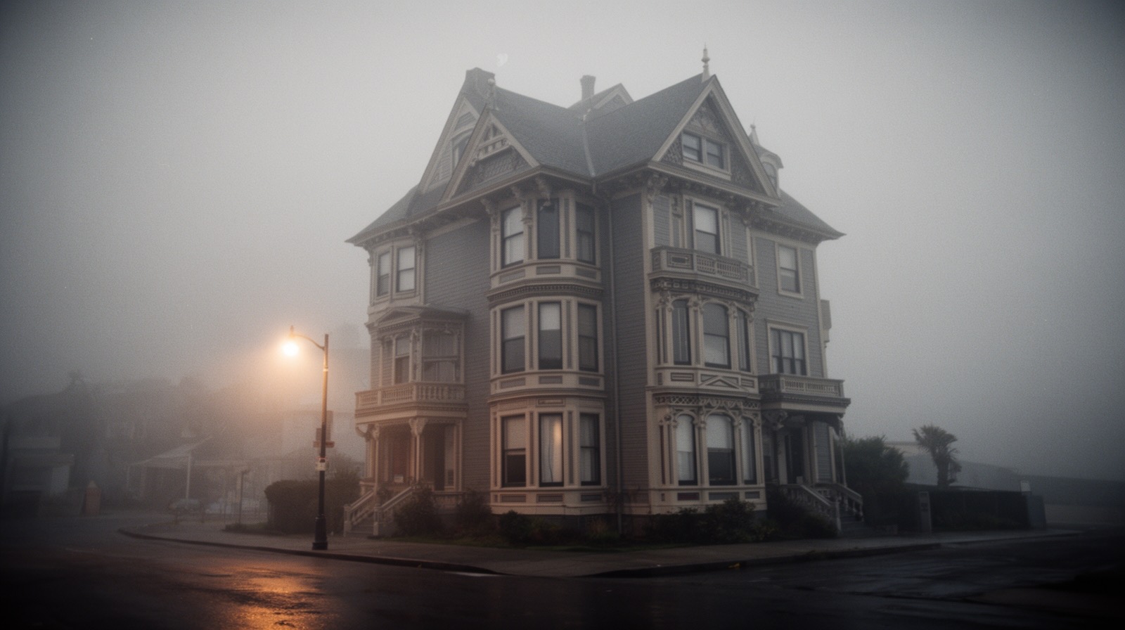 A house in the California manner, at dusk